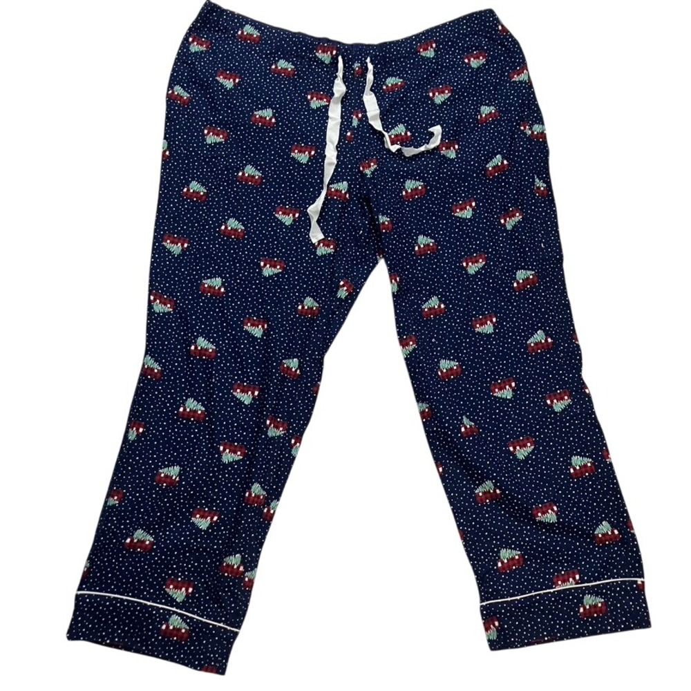 Lands End 2X Women Navy Red Plaid Camper Christmas Pajama Pants Lounge Sleepwear